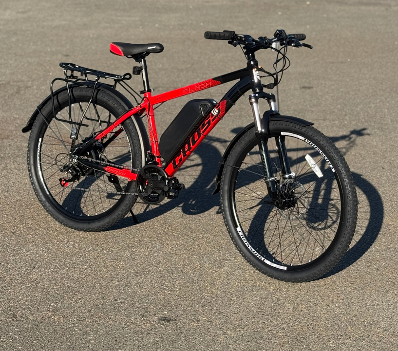 Велосипед с Е-комплектом с багажником Flash Red 2025 29" 48 В 500 Вт MXSUS 18 Ah до 65 км запас хода дисплей LSD10 Pas-ассистент