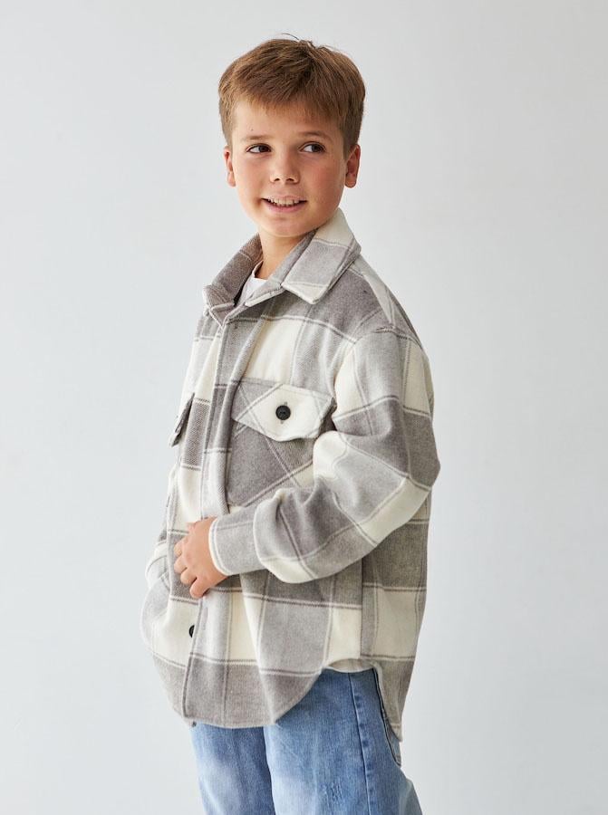 Рубашка детская Клетка 1506-1 утепленная 152 см Серый (158117)