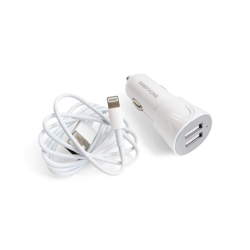 Зарядное устройство SAMPHONE 2в1 2USB/2A/Lightning White