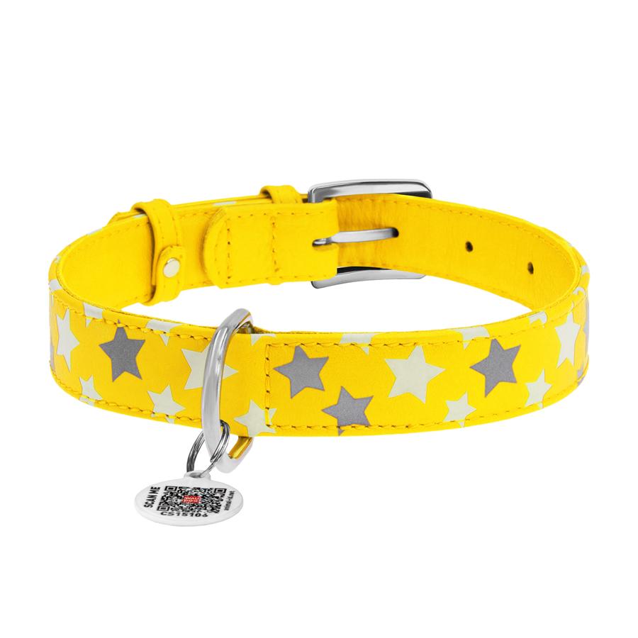 Ошейник для собак с QR-паспортом Waudog Glamour Звездочка кожаный светящийся/светоотражающий 20 мм 30-39 см Yellow (35868) - фото 2 Ошейник для собак с QR-паспортом Waudog Glamour Звездочка кожаный светящийся/светоотражающий 20 мм 30-39 см Yellow (35868) - фото 2