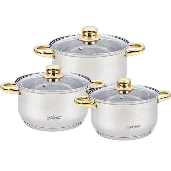 Набор кастрюль из нержавеющей стали Maestro 6 пр. с индукционным дном (MR-2006-6М)