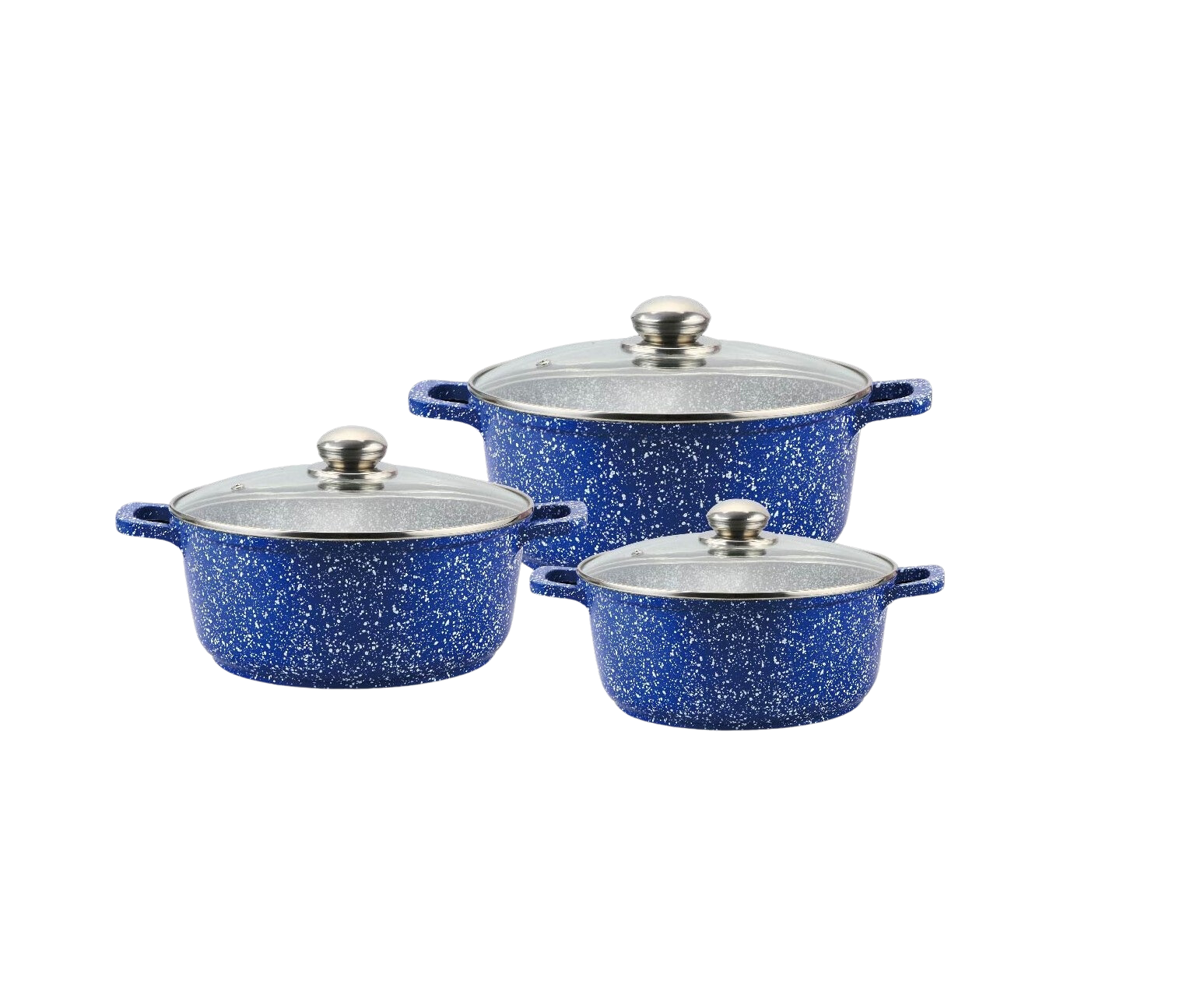 Набор кастрюль Benson BN-384 из литого алюминия и гранитным антипригарным покрытием 6 пр. 2,2/3,2/4,2 л Синий с белым (BN-384)