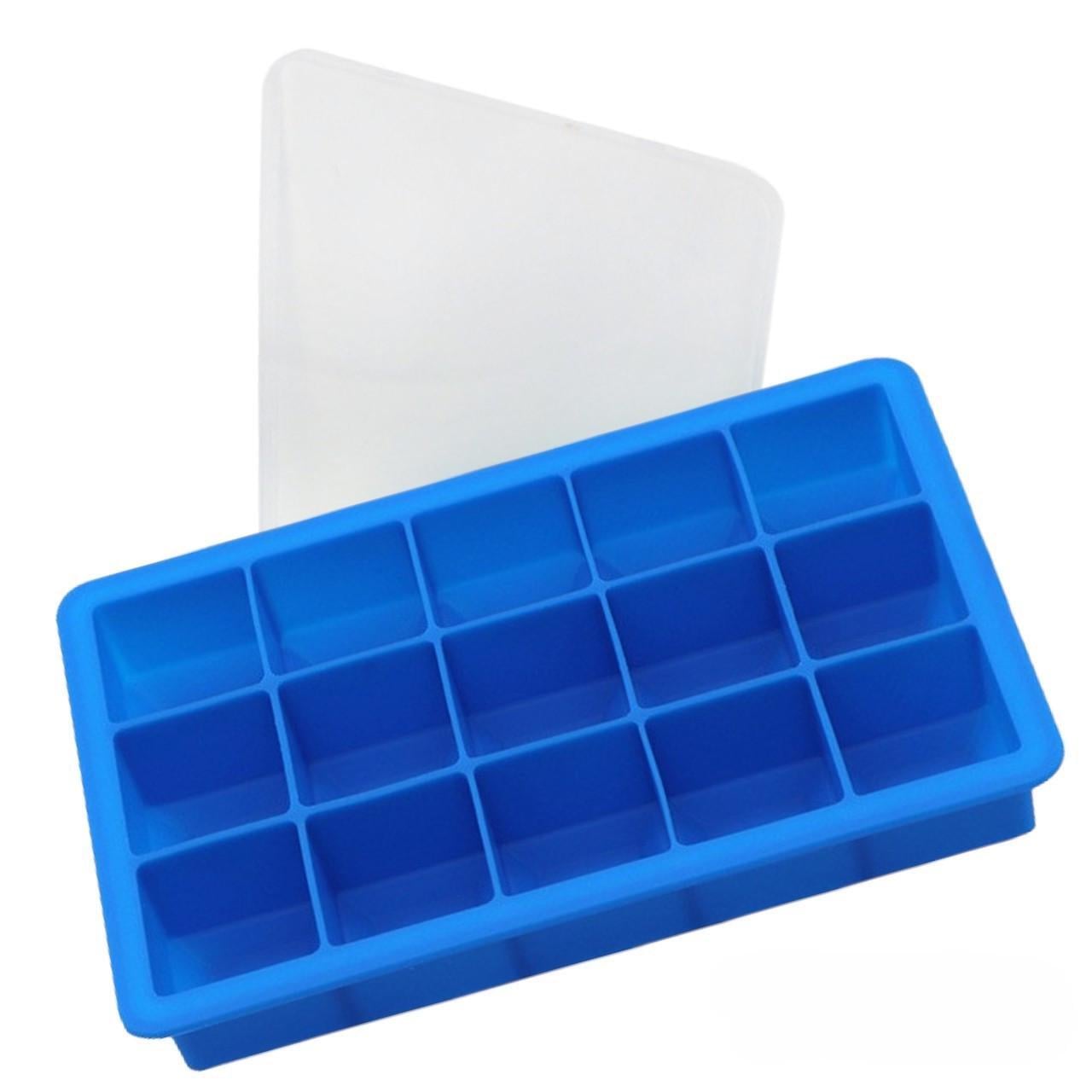 Форма с крышкой квадратная силиконовая 15 яч. 18,5х11,5 см Ø 3,3х3,5 см 1 шт. Голубой (ХК1518к21)