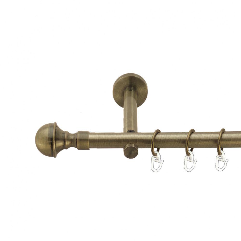 Карниз металлический Orvit Бостон однорядный цилиндр/профиль 16 см/гладкая труба/кольцо металлическое Антик 19 мм 300 см (3998979)