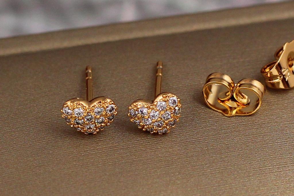 Серьги гвоздики Xuping Jewelry Сердечки с камешками 5 мм Золотистый