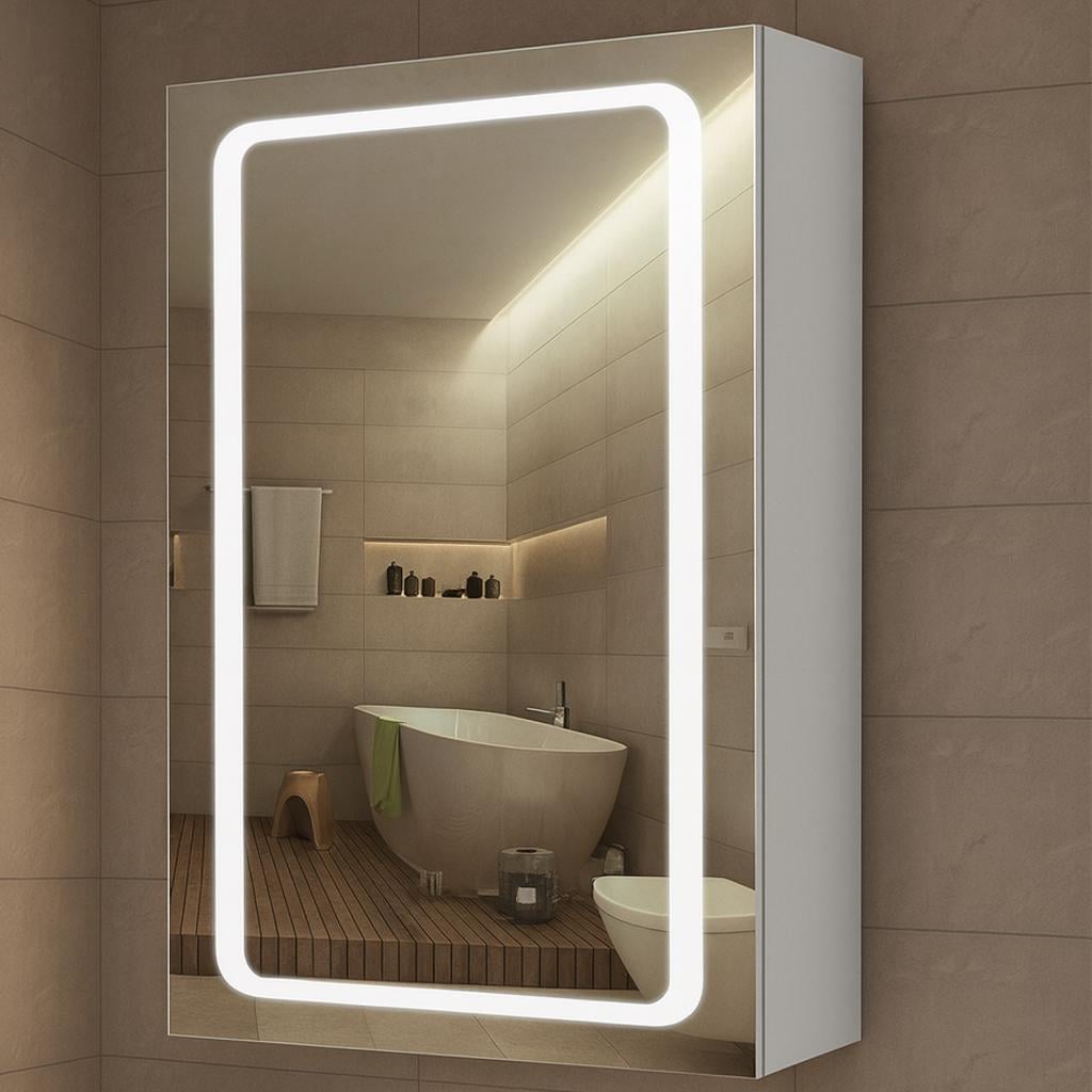 Навесной зеркальный шкаф в ванную G19 Эко с LED-подсветкой 70х55х15 см