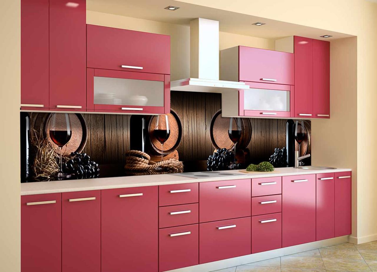 Кухонный фартук Винные бочки c самоклеющейся виниловой пленки 60х250 см Коричневый