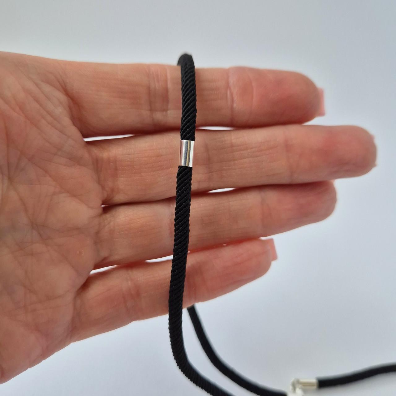 Шнурок ювелірний шовковий зі вставками срібло 925 проби 4,23 г 3 мм 55 см Чорний (661) - фото 2