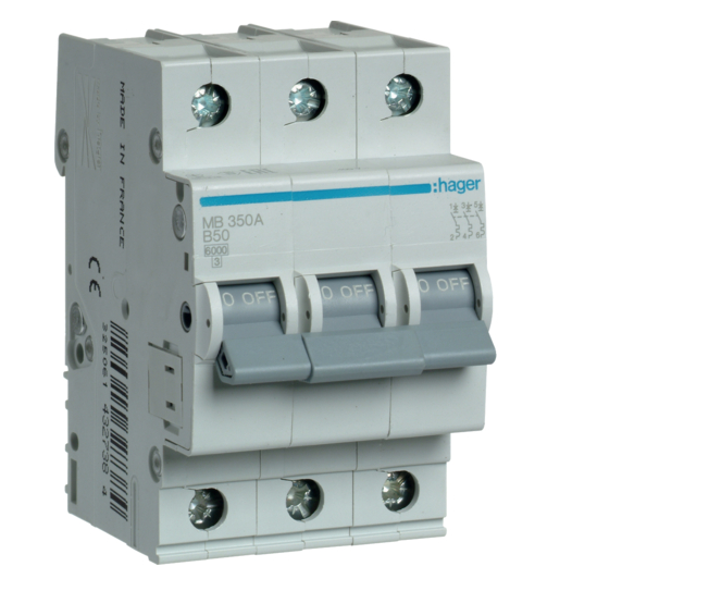 Автоматический выключатель Hager 3P 6kA В-50A (27132832)