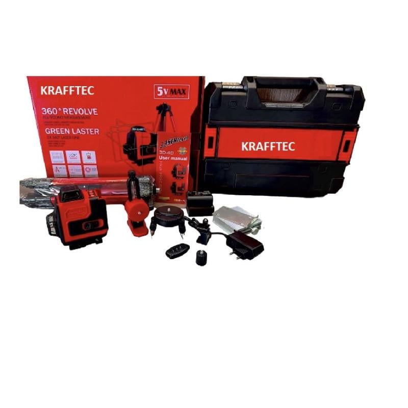 Рівень лазерний KRAFFTEC 4D 16 променів 50 м зелений зі штативом 1,2 м та мікроліфтом
