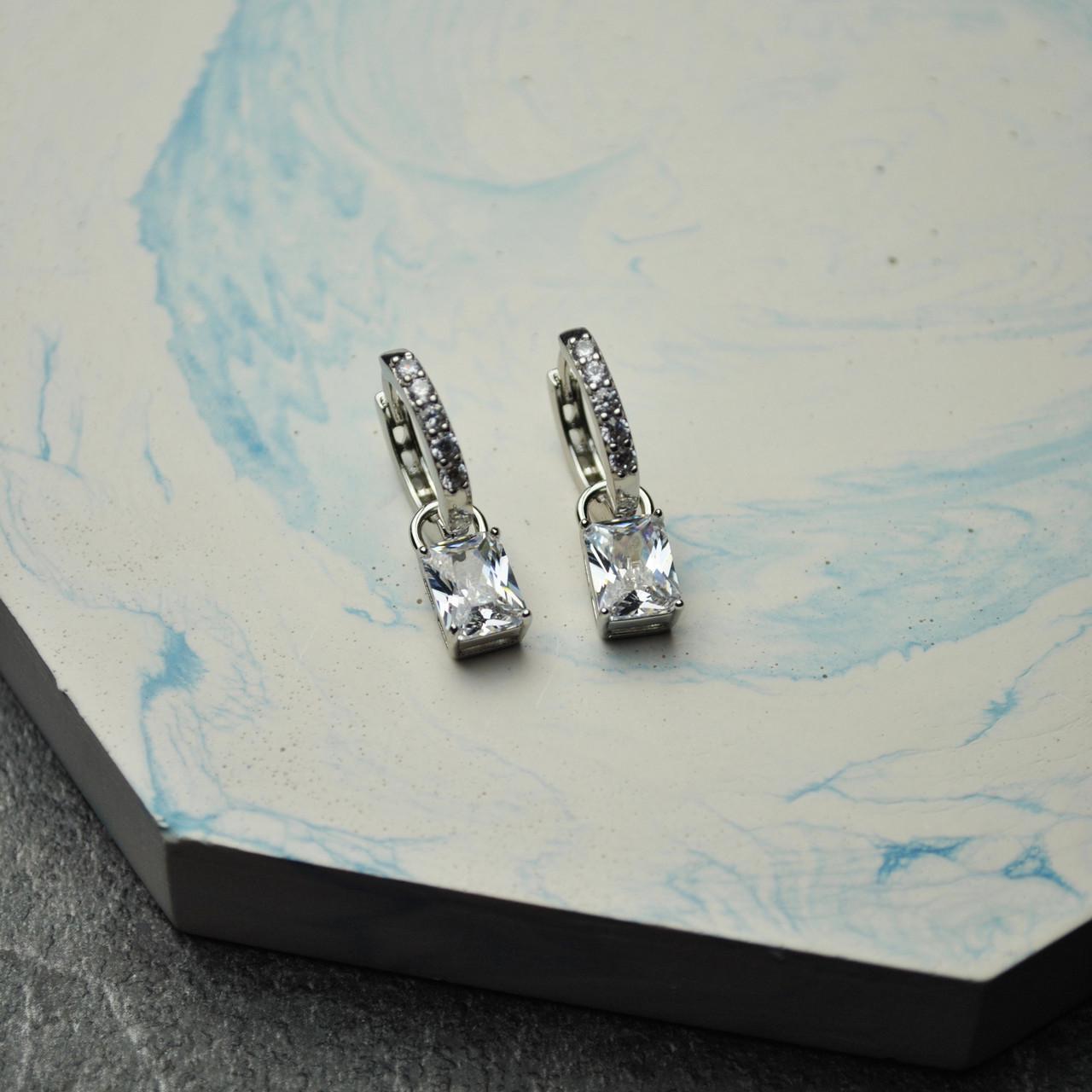 Сережки кільця з підвіскою медична сталь родій (x177-1)