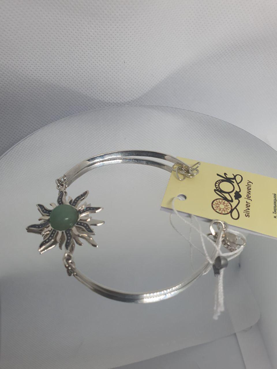 Браслет срібний Сонце з камінням нефрит 925 проба (2607612427) - фото 7