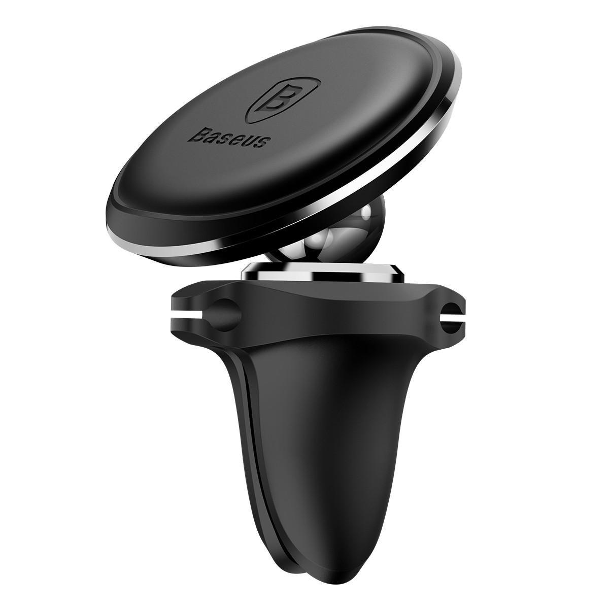 Держатель для телефона в машину BASEUS Magnetic Air Vent Car Mount Holder With Cable Clip Black (SUGX020001)