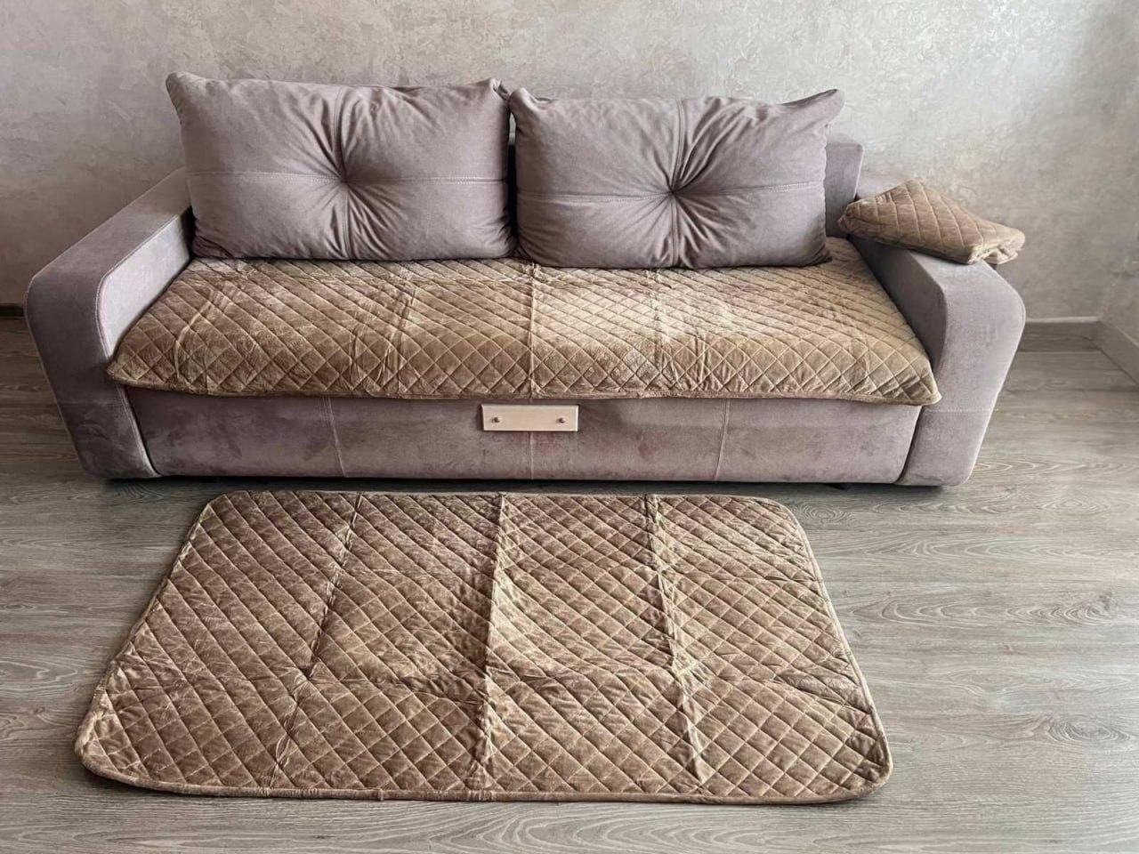 Комплект Дивандек покривало 90х210 см/накидки 2 шт. 90х160 см Коричневий (П4К-am-divandek-0025) - фото 1