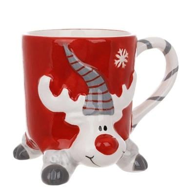 Чашка керамическая красная Веселый олень 350 мл (33605)