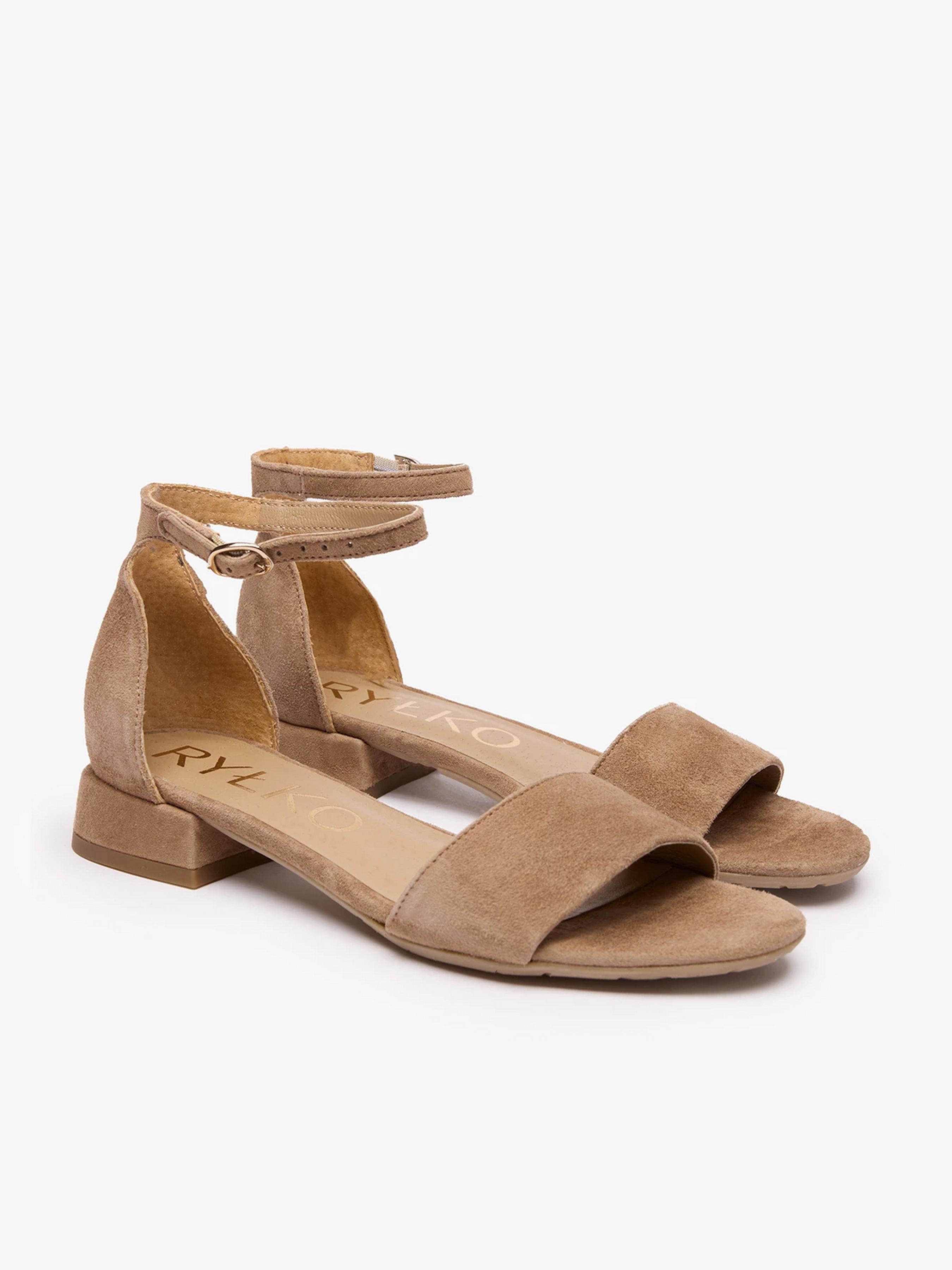 Босоножки женские замшевые RYLKO на низком каблуке с закрытой пятой р. 40 Светло-коричневый (2FBP8_T_ _6TW)
