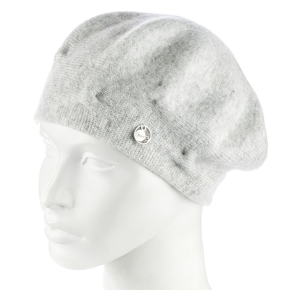 Берет женский ангоровый двойной Atrics WH910 с узором Пепельный