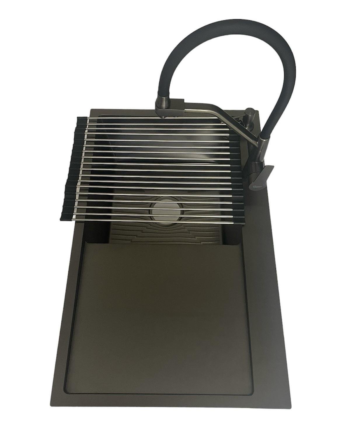 Мийка Lidz 7849BL ліва/змішувач для кухні Kroner-PVD03817BLK Чорний