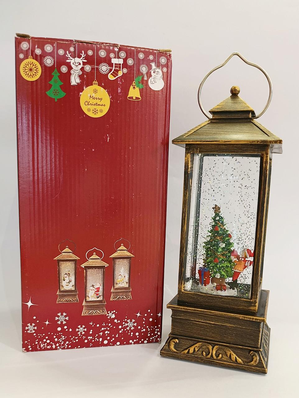 Фонарик светильник новогодний с елкой 28 см