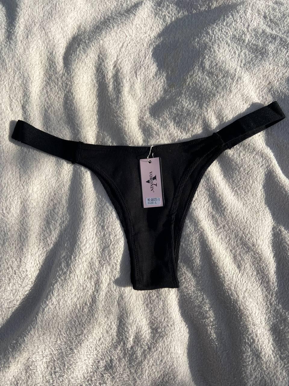 Трусики танга жіночі з бавовни з широкими лямками L Чорний (Q8271-1)