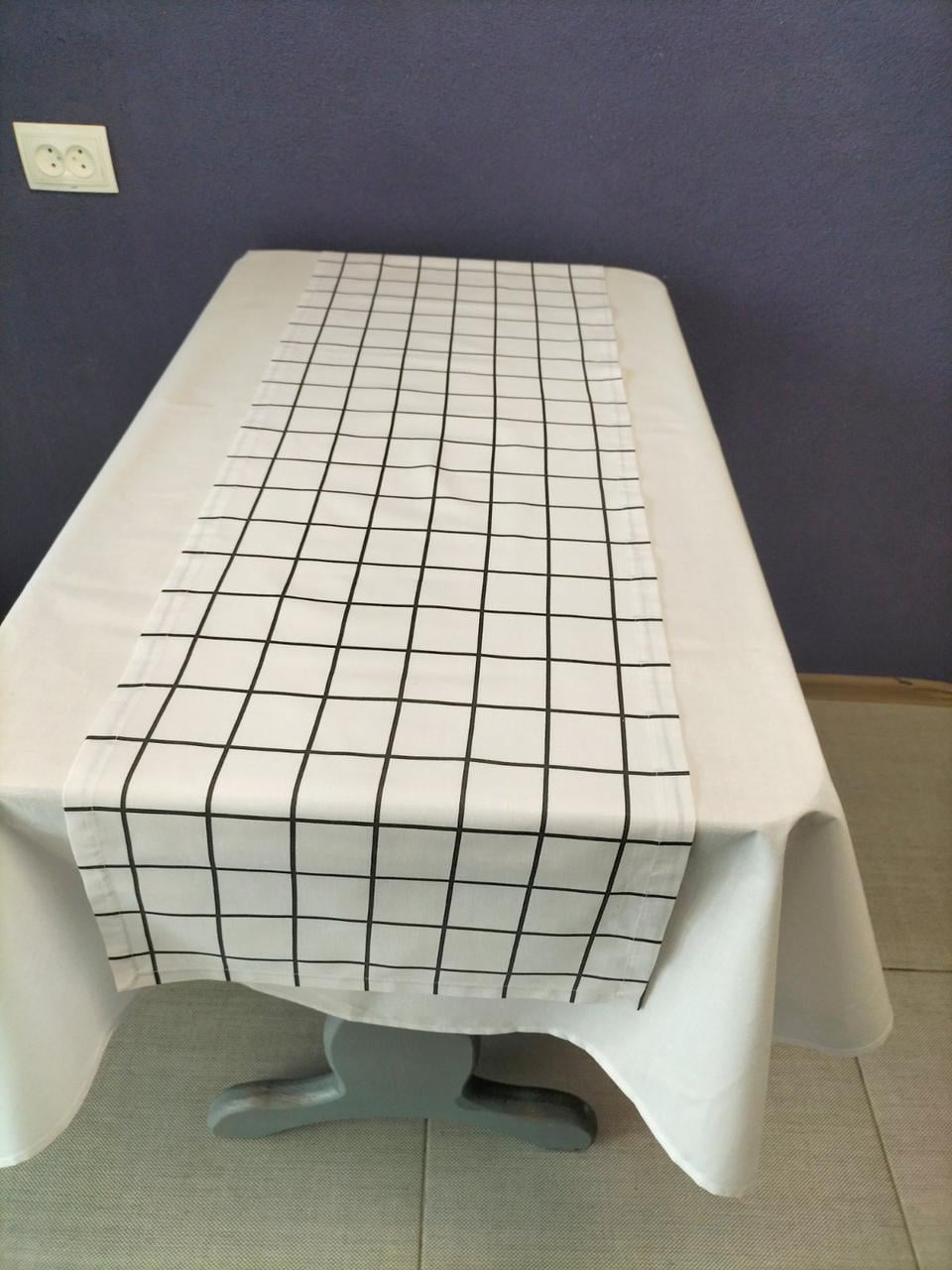 Ранер на стол в клетку 40x140 см Белый (СК008)