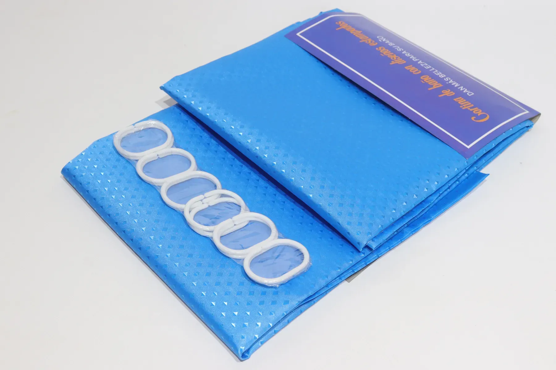 Шторка для ванной с кольцами однотонная 240х180 см Синий (5314/blue)