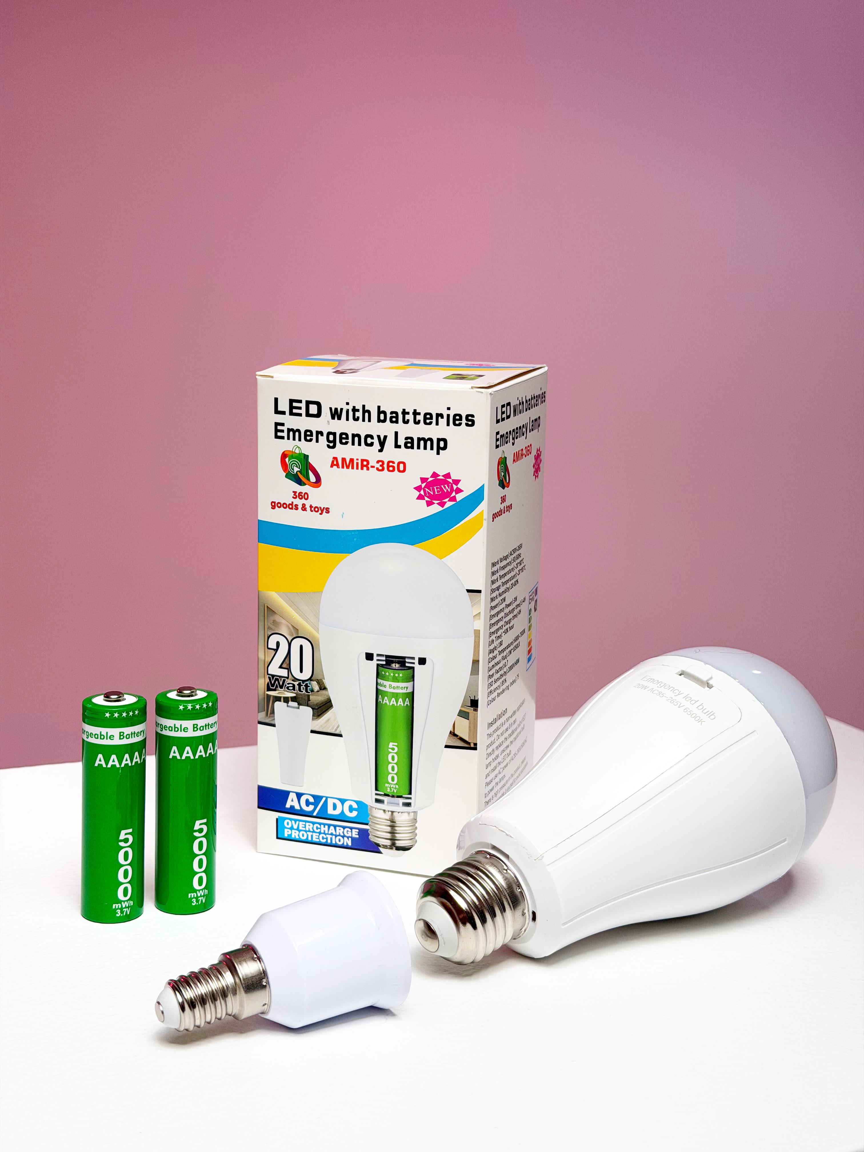 Світлодіодна лампа AMIR-360 20 Вт з акумуляторами E27/E14 (JM-548)