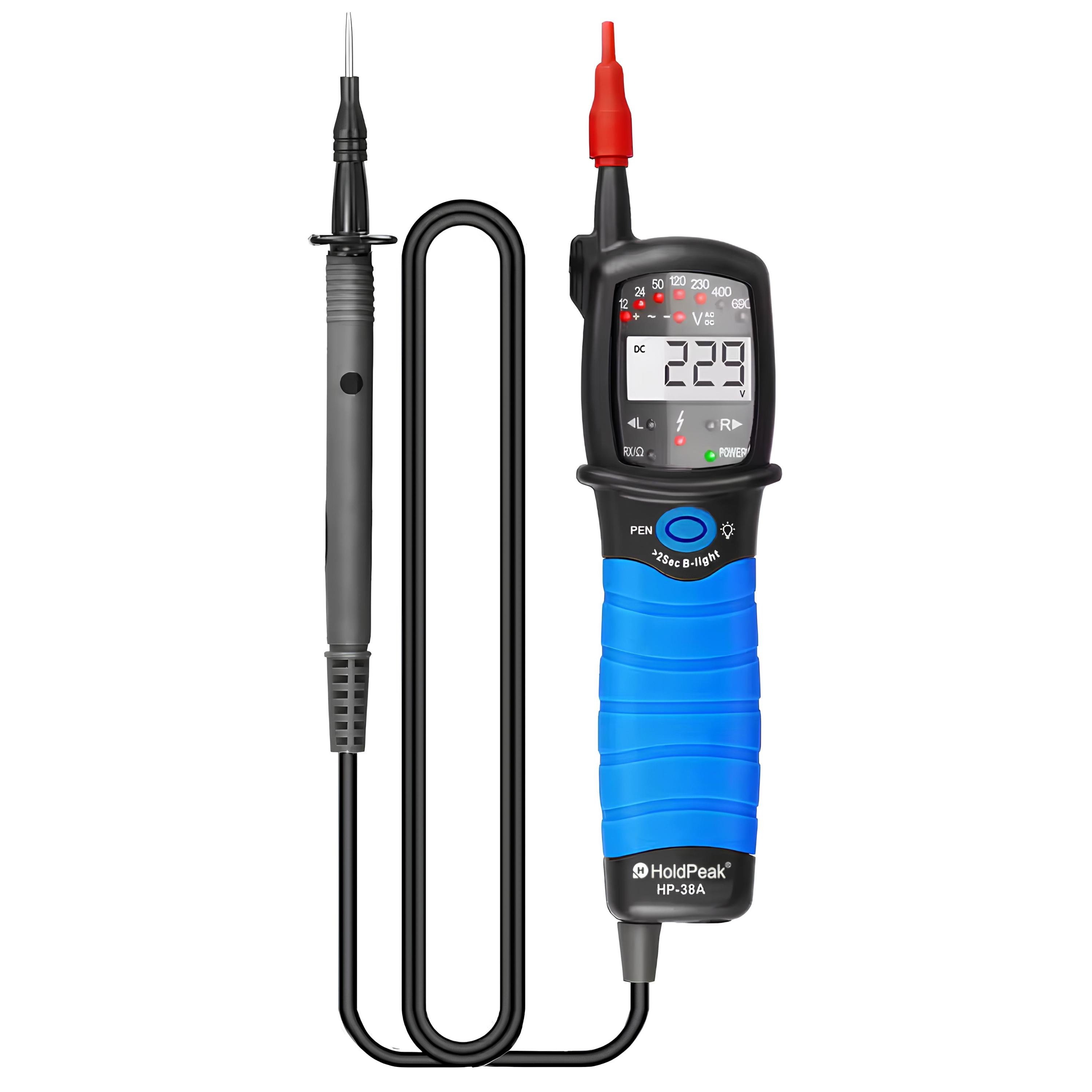 Мультиметр-двополюсний тестер напруги цифровий HoldPeak HP-38A LED 2000 відліків 7В-690 В AC/DC IP64