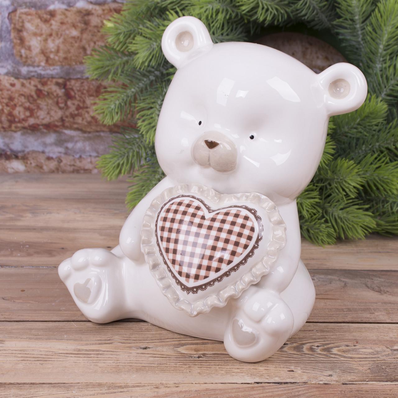 Статуэтка мишка с сердцем в клеточку 19 см Красный (3371)