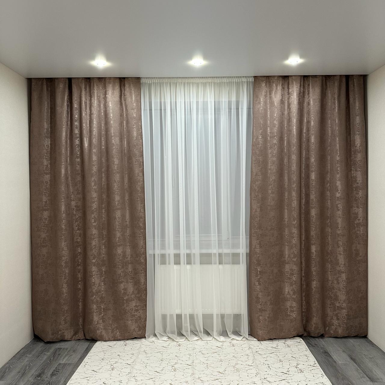 Шторы жаккардовые с мраморным узором среднее затемнение 1,5x2,7 м 2 шт. Кофейный (К1039-25) - фото 6