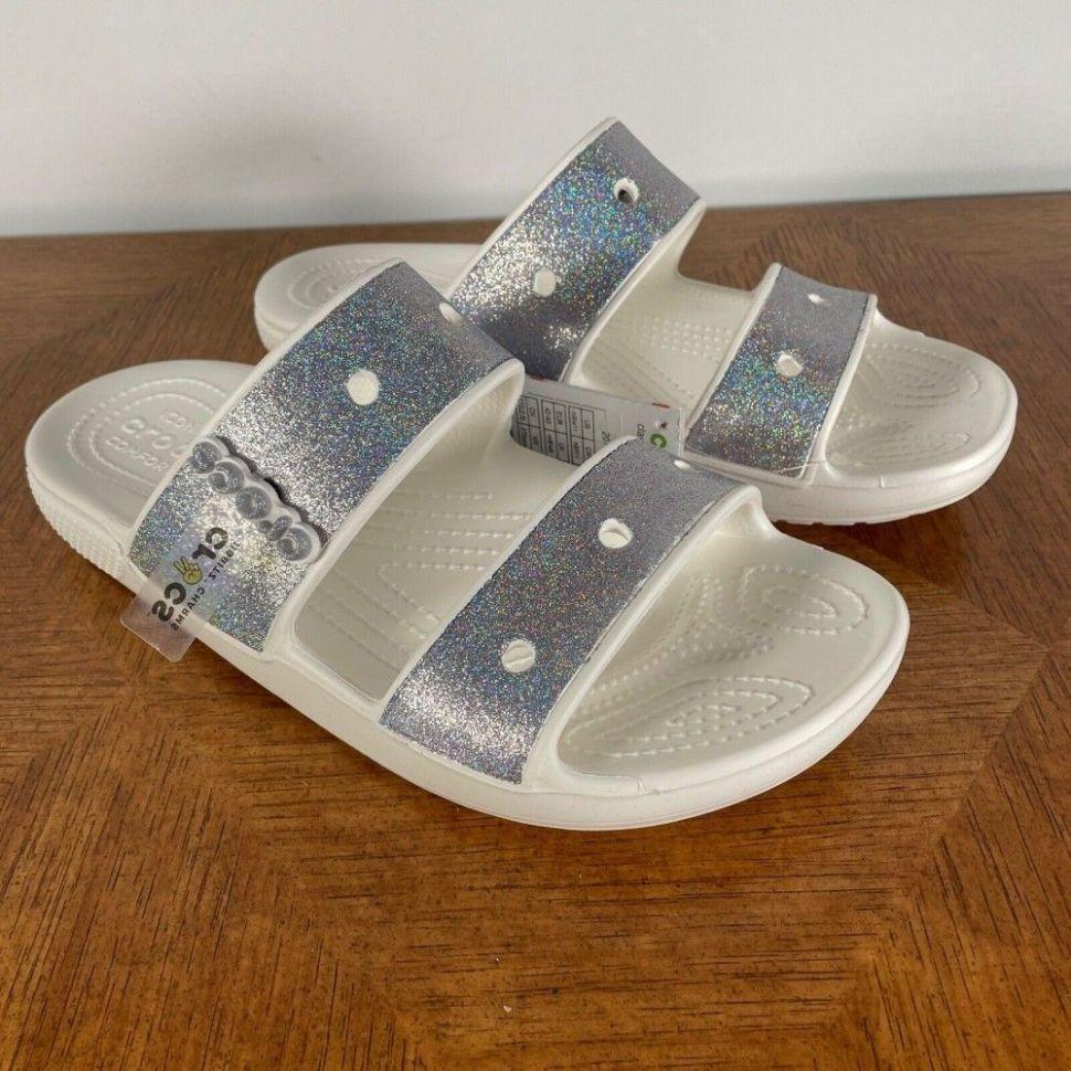 Шльопанці жіночі утеплені Crocs Classic Crocs Glitter Sandal р. 39-40 Білий (14992) - фото 5