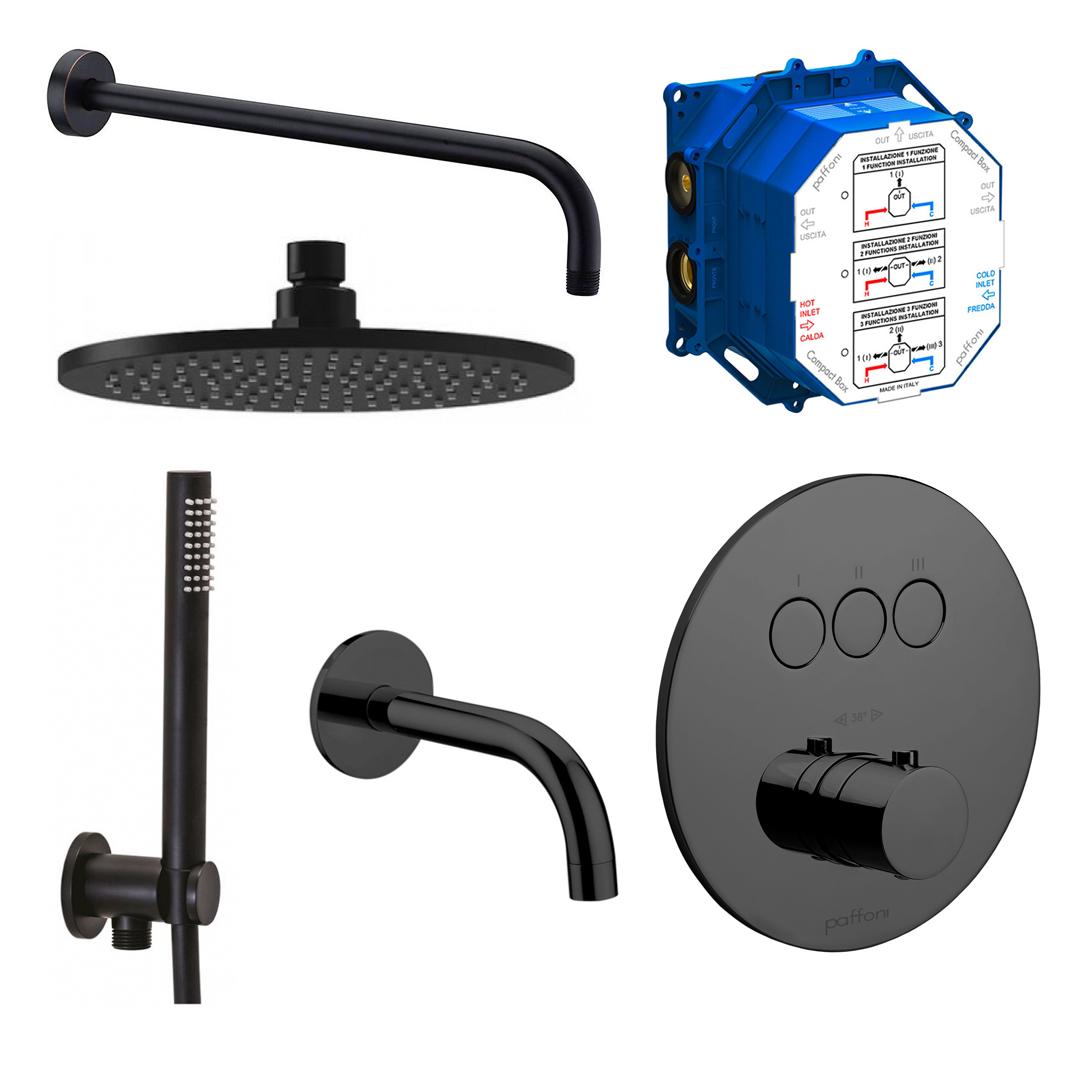 Душевая система скрытого типа Paffoni Kit Compact-T Tondo B Nero с верхним душем Черный (158296) Душевая система скрытого типа Paffoni Kit Compact-T Tondo B Nero с верхним душем Черный (158296)
