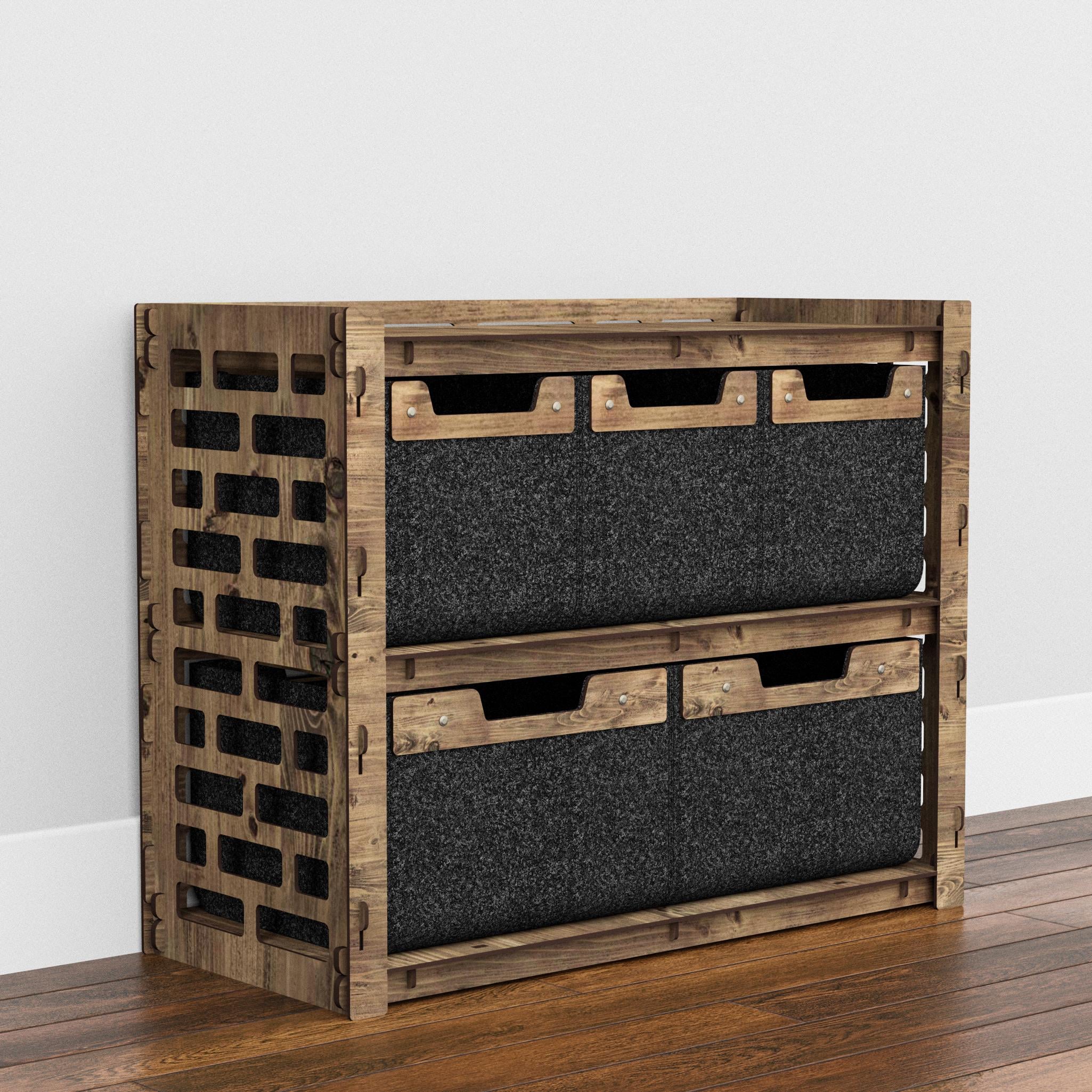 Комод в спальню низкий из дерева Hexagonica Brickwall на 5 ящиков черные корзины 600х750х345 мм (119955)