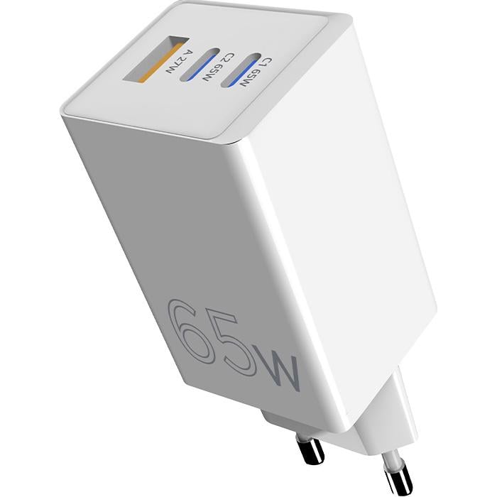 Зарядное устройство сетевое Sigma mobile X-power PS65-01 65W 2xUSB-C 1xUSB-A GaN PD 3.0/QC 3.0 PPS White