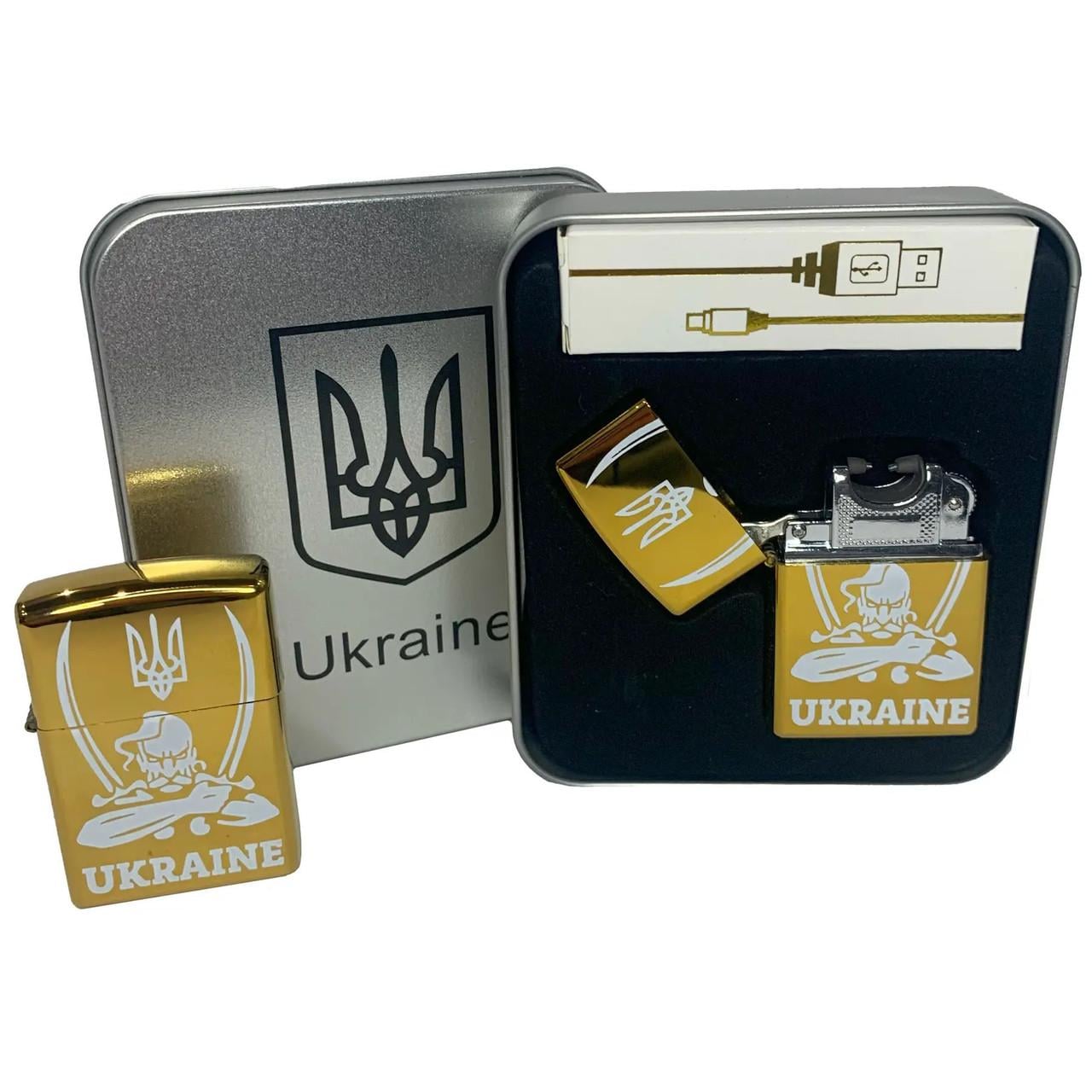 Запальничка дугова HL-449 електроімпульсна USB Україна Золотий