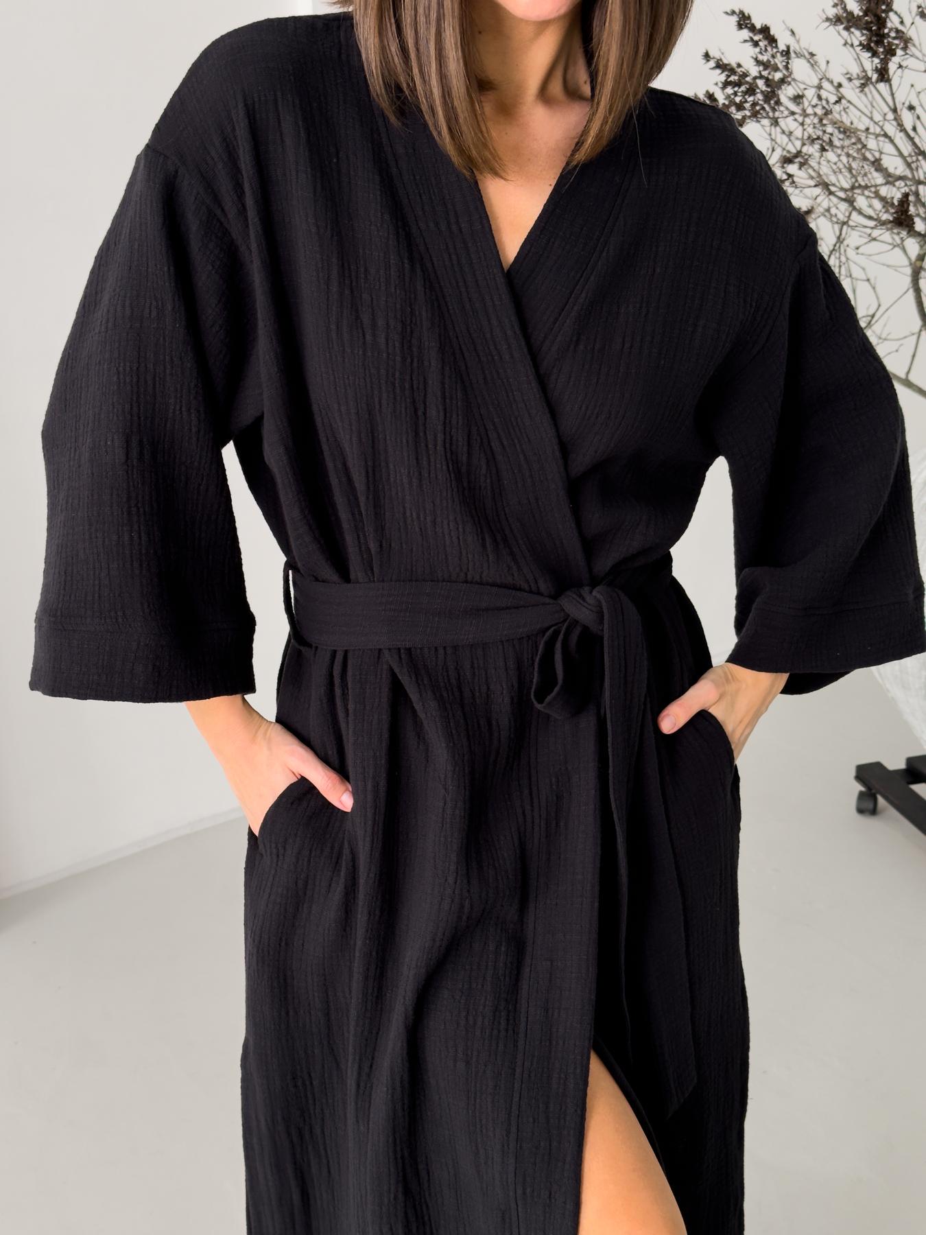 Халат-кимоно женский COSY Duna длинный из фактурного муслина L/XL Черный (M90W) - фото 6 Халат-кимоно женский COSY Duna длинный из фактурного муслина L/XL Черный (M90W) - фото 6