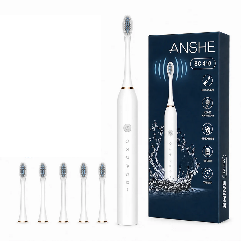 Электрическая зубная щетка звуковая аккумуляторная ANSHE SC 410 IPX7 Белый