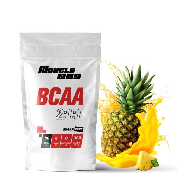 Комплекс амінокислот для росту м'язів і сушіння MuscleWay ВСАА 2:1:1 Sugar Free Ананас у порошку на 10 порцій 100 г (21-125-bcaa-mw-rs100.an) - фото 1 Комплекс амінокислот для росту м'язів і сушіння MuscleWay ВСАА 2:1:1 Sugar Free Ананас у порошку на 10 порцій 100 г (21-125-bcaa-mw-rs100.an) - фото 1