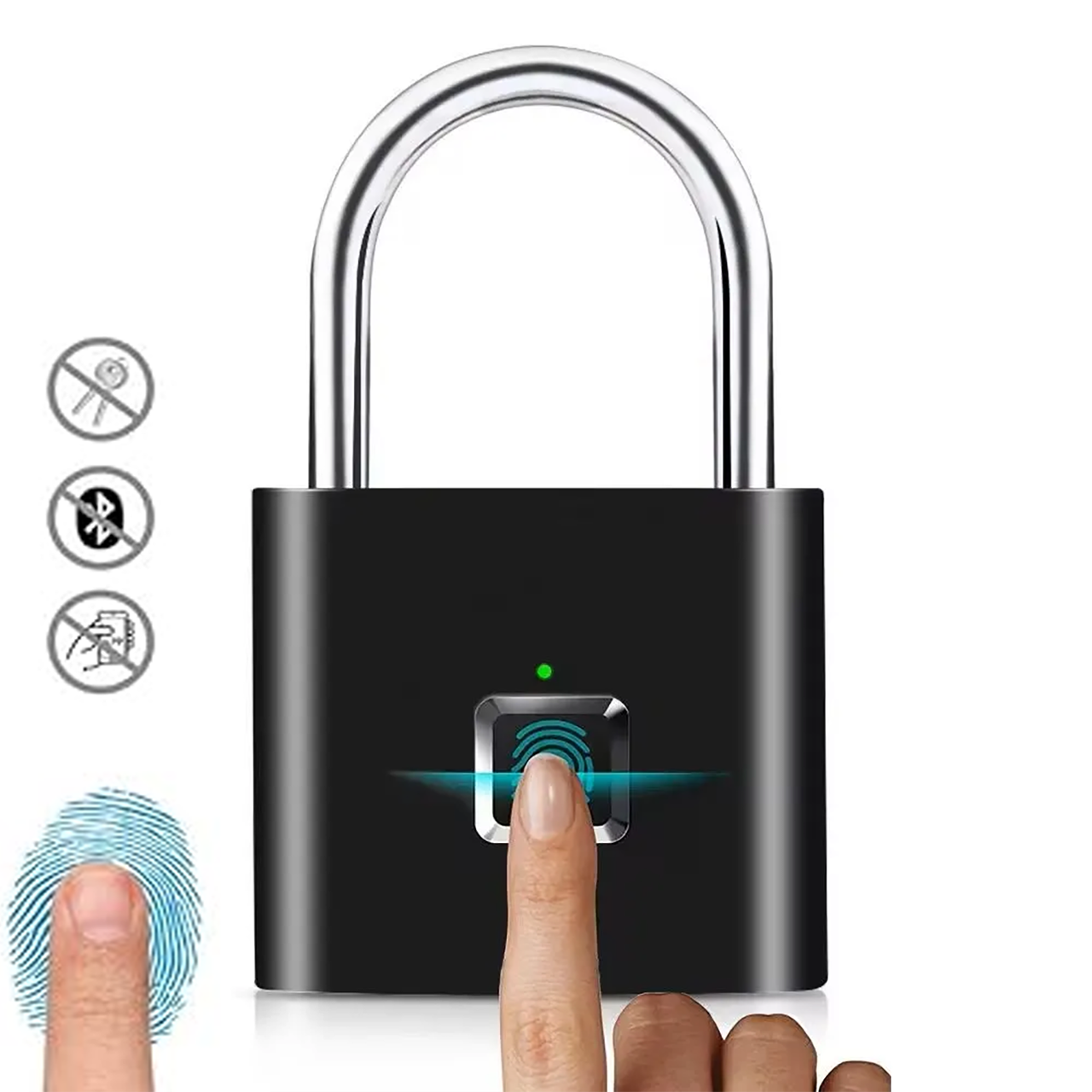 Замок биометрический навесной с отпечатком пальца без ключей Умный водонепроницаемый замок Черный - фото 4 Замок биометрический навесной с отпечатком пальца без ключей Умный водонепроницаемый замок Черный - фото 4