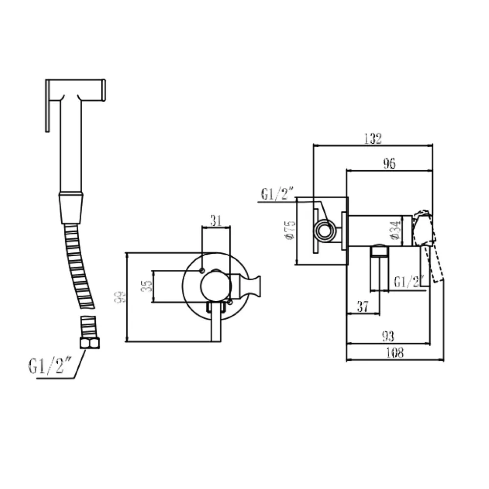 Гігієнічний душ прихованого монтажу Wezer EKO9В-01-BLACK Чорний (EKO9В-01-BLACK) - фото 4