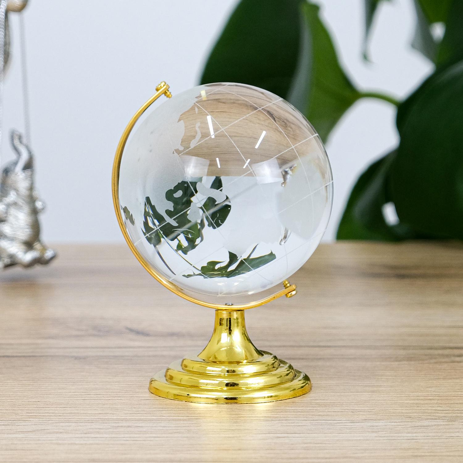 Декоративний глобус із кришталю на металевій підставці 13,5х8,5 см Золотий (MH-SJ046-1-8D)