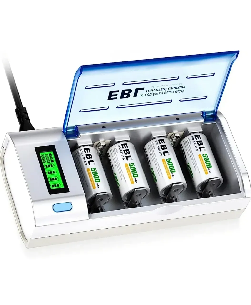 Зарядное устройство многофункциональное с ЖК-экраном EBL906 для аккумуляторных батареек AA/AAA/C/D Ni-MH Ni-Cd 9V Белый