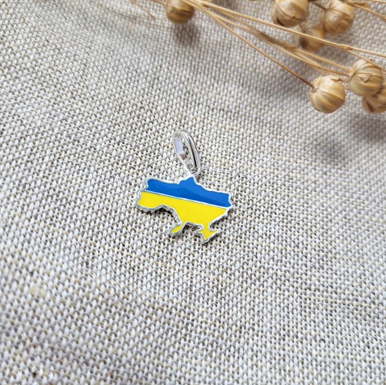 Подвеска карта Украины с эмалью желтой и голубой серебро 925 пробы 1,60 г (38198)