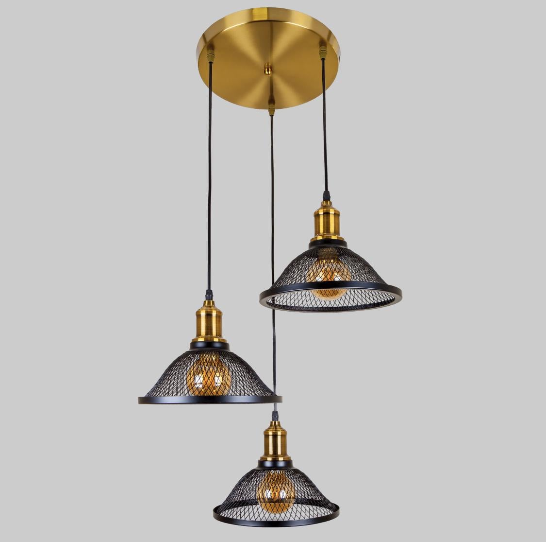 Люстра с плафонами лофт (907-009F-3 BRZ+BK) Люстра с плафонами лофт (907-009F-3 BRZ+BK)