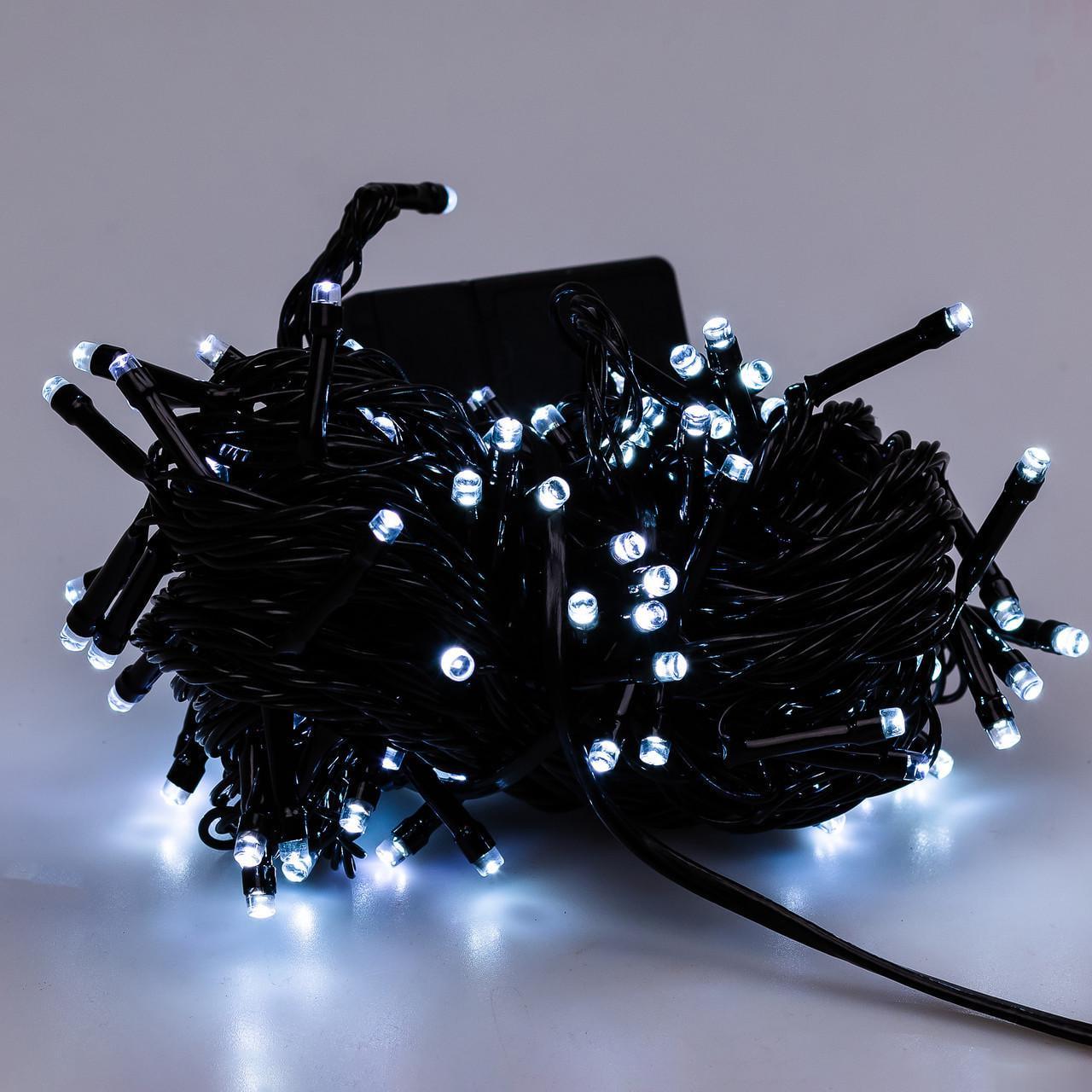 Гирлянда нить 10 м на 200 LED лампочек светодиодная черный провод 8 режимов работы Белый Гирлянда нить 10 м на 200 LED лампочек светодиодная черный провод 8 режимов работы Белый