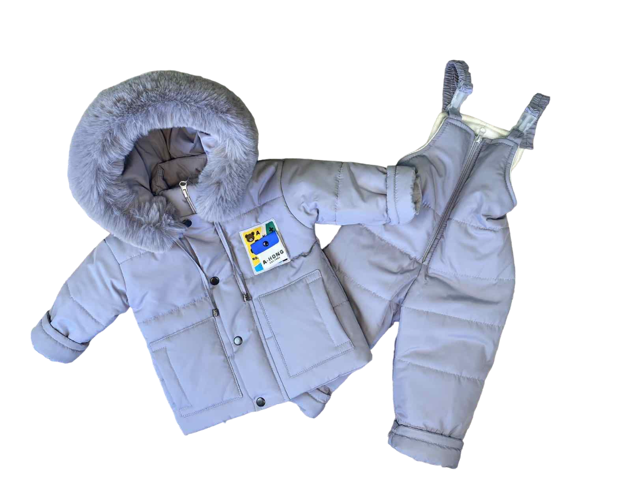 Детский зимний полукомбинезон и курточка раздельный 86 см Серый (21389)