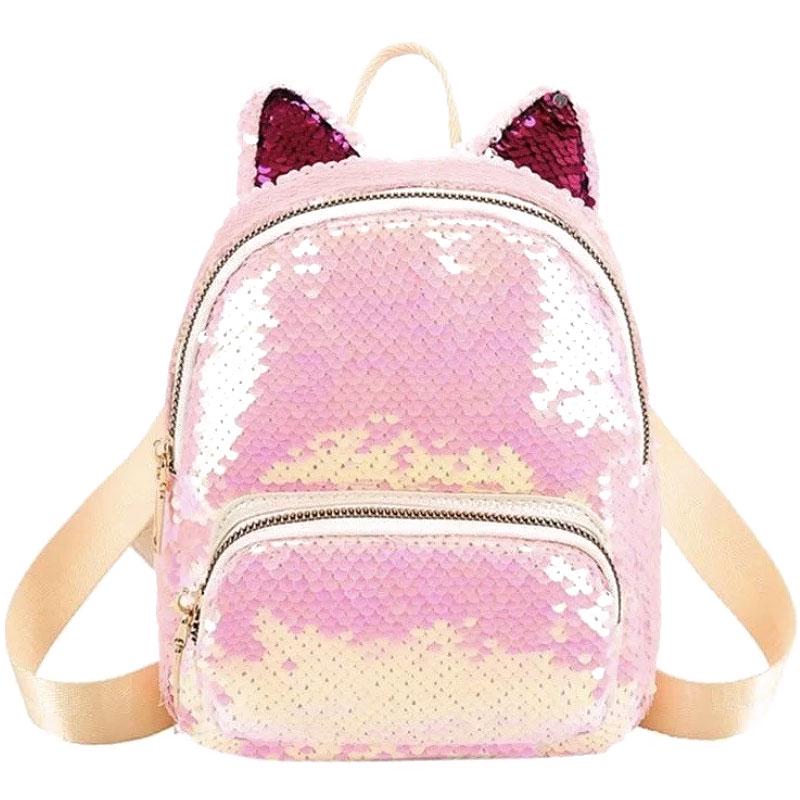 Рюкзак Mini с пайетками и с ушками 20х17 см Pink (33420)