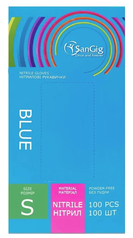 Рукавички нітрилові SanGig 3,5 г S 100 шт. Блакитний (24624838) - фото 1