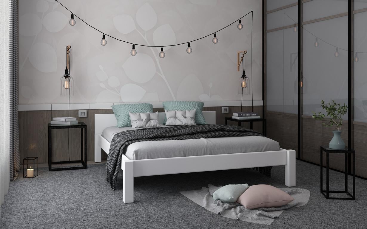 Ліжко двоспальне STEMMA Комфорт із натурального дерева сосна 160x200 см Білий (52143)