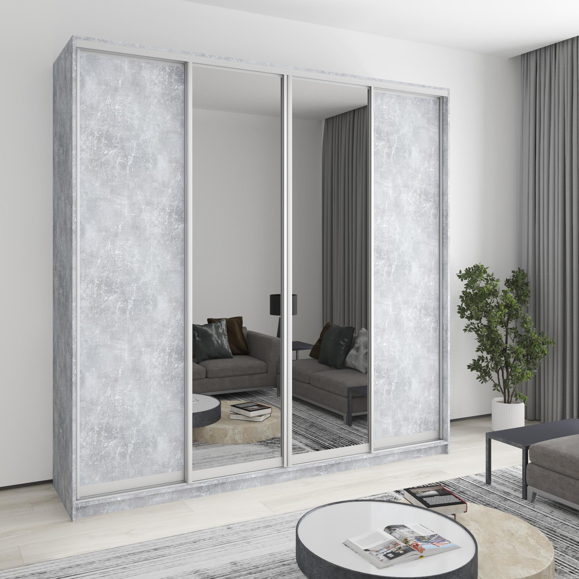 Шкаф-купе четырехдверный MebelStar Комбо AL 2 ДСП/2 зеркала 240x60x240 см Бетон (MBS-13341) Шкаф-купе четырехдверный MebelStar Комбо AL 2 ДСП/2 зеркала 240x60x240 см Бетон (MBS-13341)